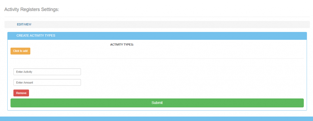 Add/Edit/View Activity register setting - DigiSkool