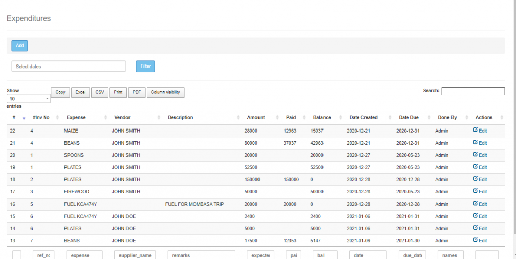 Add/Edit/View Expenditure Invoices - DigiSkool